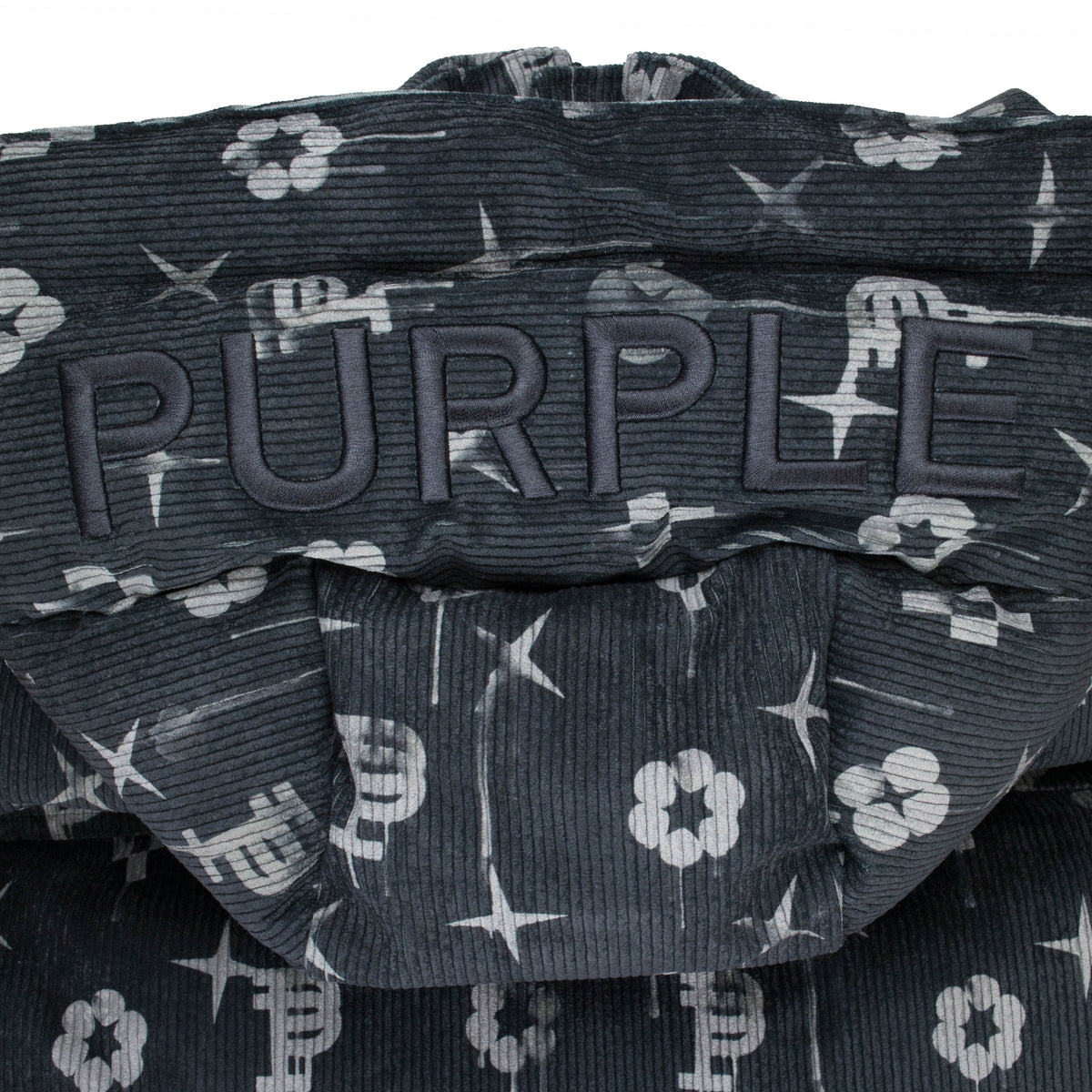 Black Printed Corduroy AOP Puffer Vest