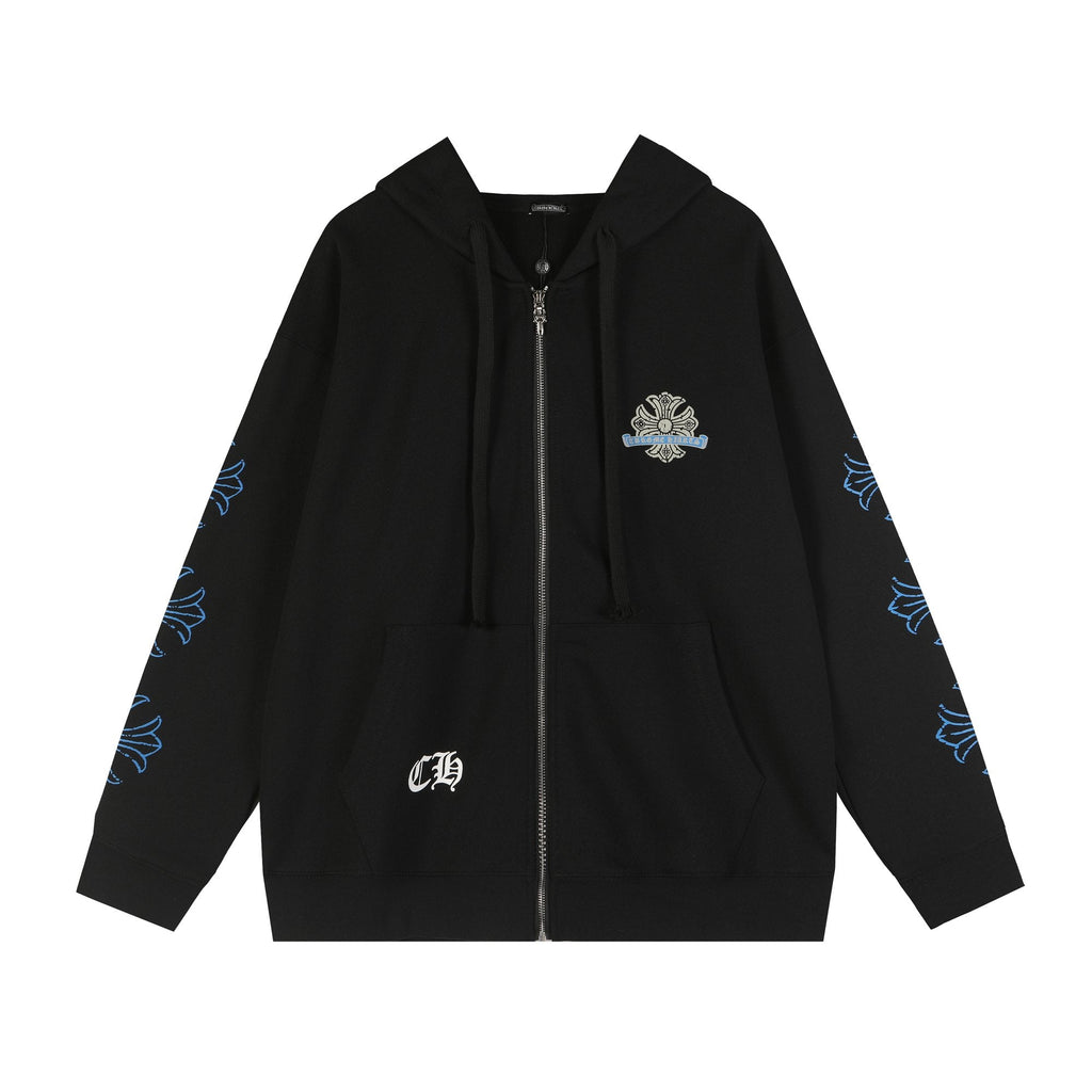 Chrome Hearts Blue Sanskrit Cross Zip Hoodie