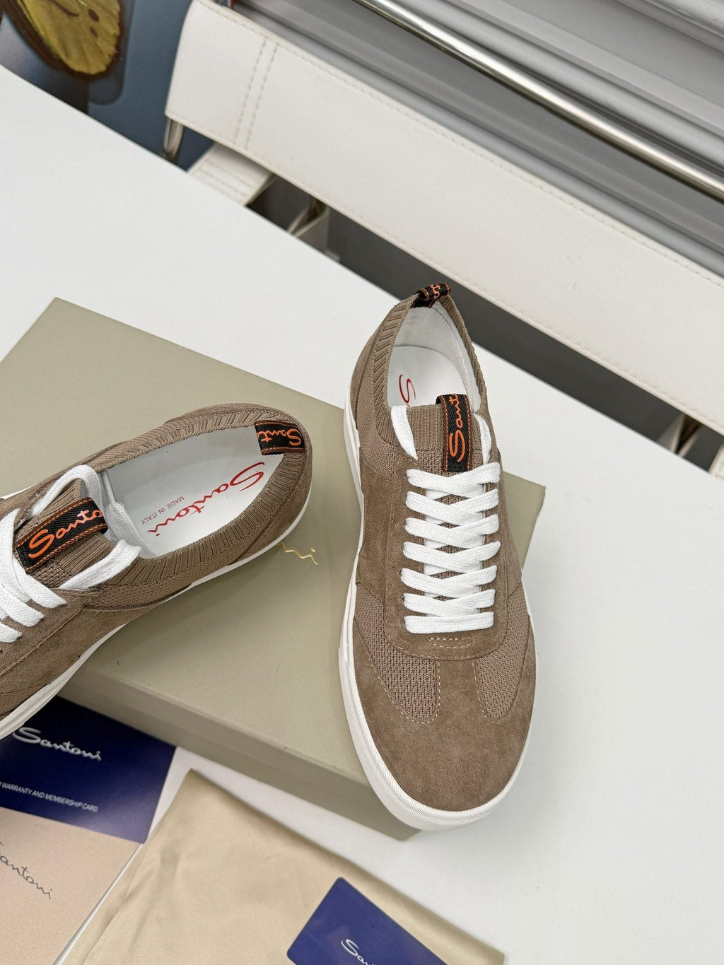 Santoni Taupe Brown Low-Top Sneakers